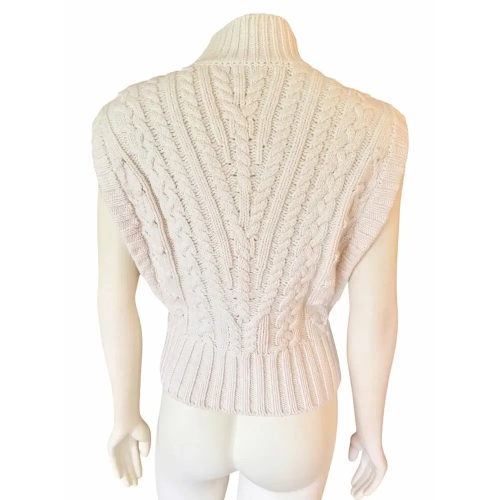 Veronica Beard Holton Wool Cable Knit Vest Sleeveless Turtleneck Sweater Ivory
